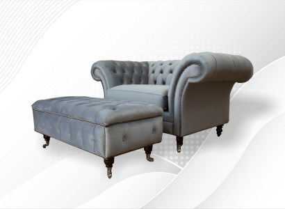 Design Chesterfield Fabric Couch Armchair 1.5-Seat Upholstered Sofas Lounge Club New